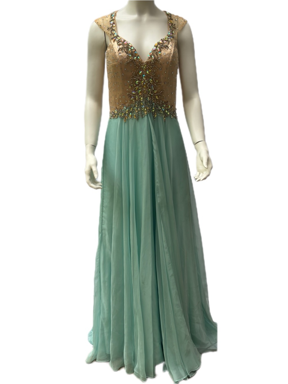 Mac Duggal Beaded Bodice Seafoam Size 12 Formal Pageant Prom Dress Faeriecore